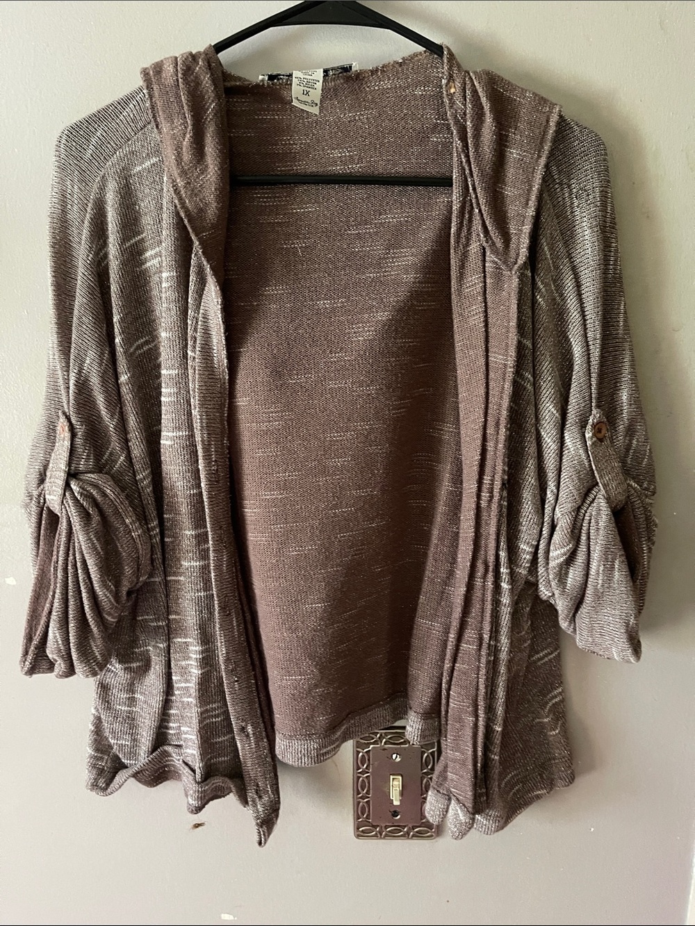 American Rag Open-Front Hooded Cardigan in Taupe Brown